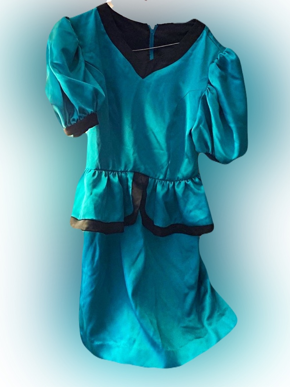 Gauguin Vintage Elegant Teal Prom Dress with Black Trim (Made in Canada 🇨🇦)